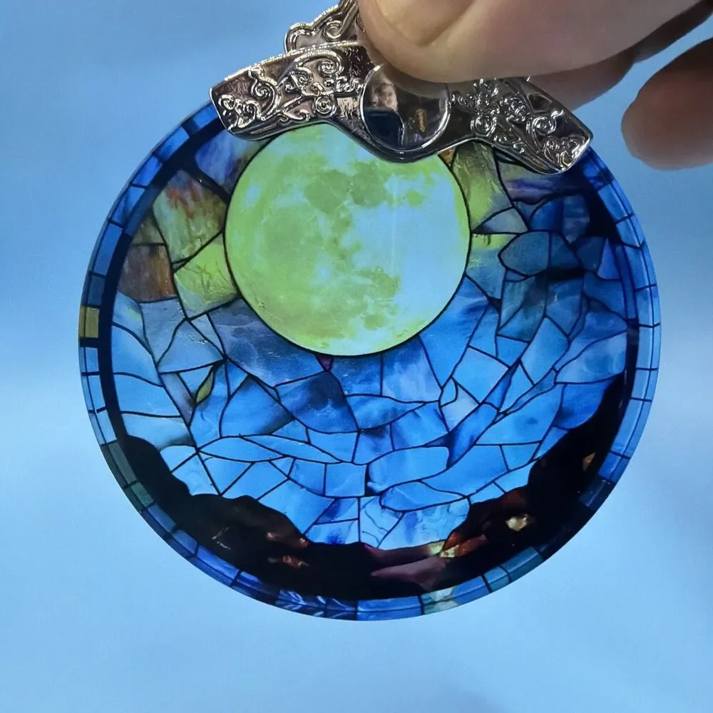 Stained Glass Ornament Retro Moon